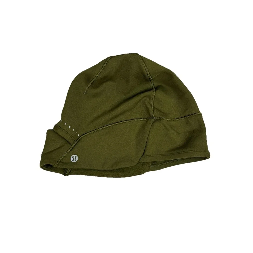 Lululemon Run For It‎ All Olive Green Running Beanie Reflective Cold Weather Hat